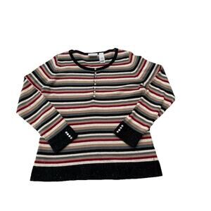 Liz Claiborne Womens Sweater Sz M Striped Pullover Color Block Retro Silk Blend